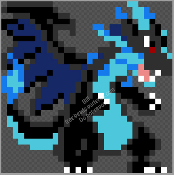 Mega Charizard X free hama beads perler beads pixel beads pattern 30x30