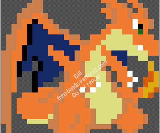 Mega Charizard Y free hama beads perler beads pattern 30x30