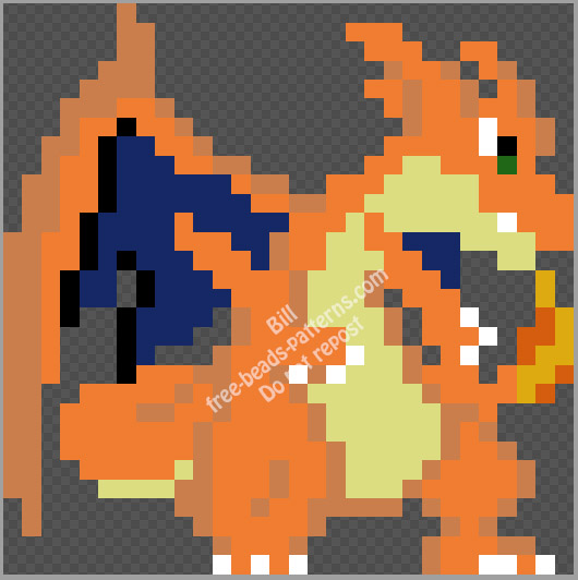 Mega Charizard Y free hama beads perler beads pattern 30x30