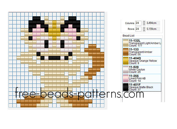 Meowth Pokemon 052 free perler beads fusion beads pattern for children