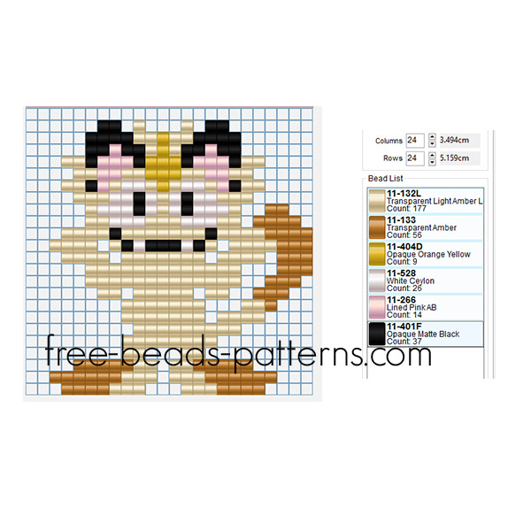 Meowth Pokemon 052 free perler beads fusion beads pattern for children