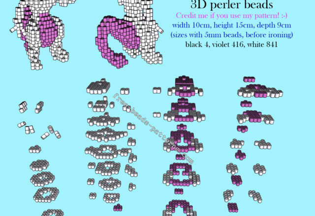 Mewtwo Pokemon 3D perler beads hama beads pixelart free pattern tutorial