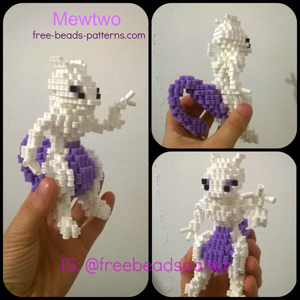 Mewtwo Pokemon 3D perler beads hama beads work photos (5)