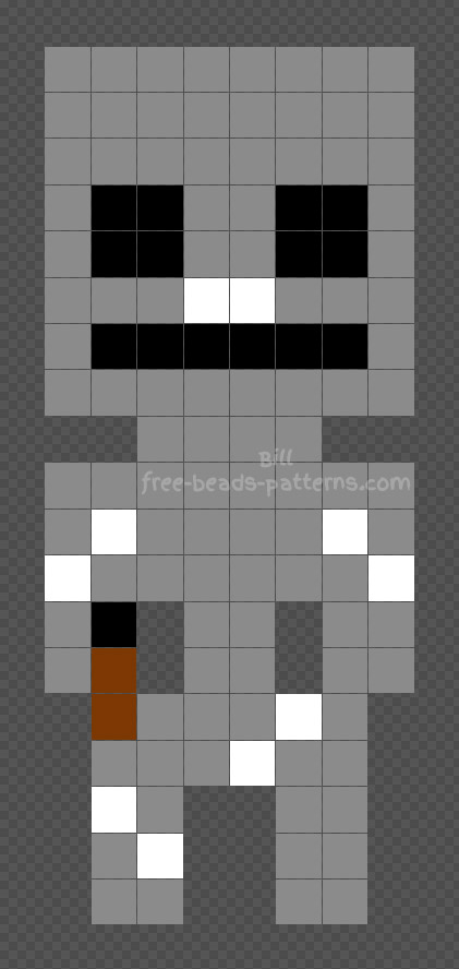 Minecraft Skeleton free Hama Beads pattern 8x19