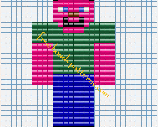 Minecraft Steve free Hama Beads Pyssla pattern 10 mix colors