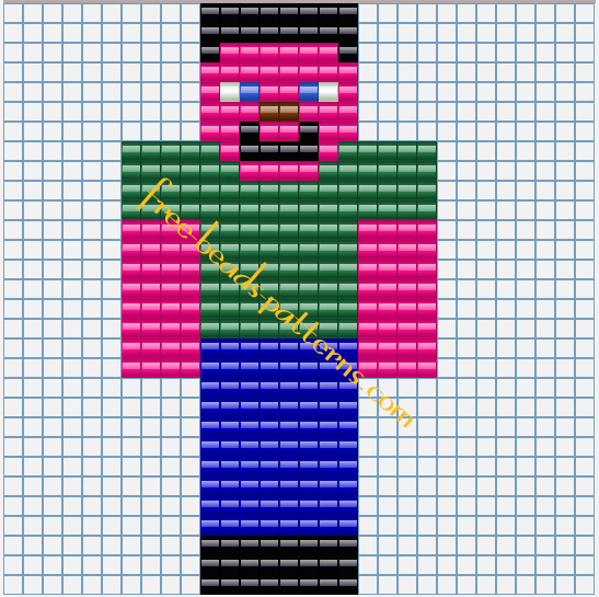 Minecraft Steve free Hama Beads Pyssla pattern 10 mix colors
