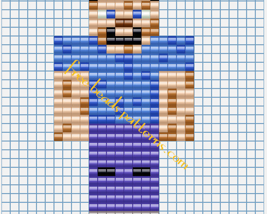 Minecraft Steve free Hama Beads Pyssla pattern all colors