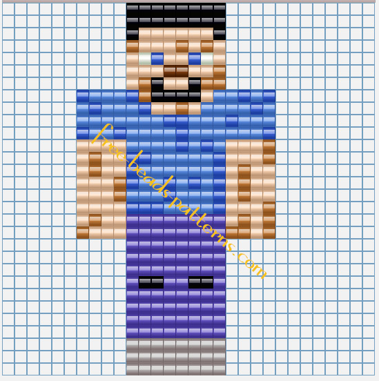 Minecraft Steve free Hama Beads Pyssla pattern all colors