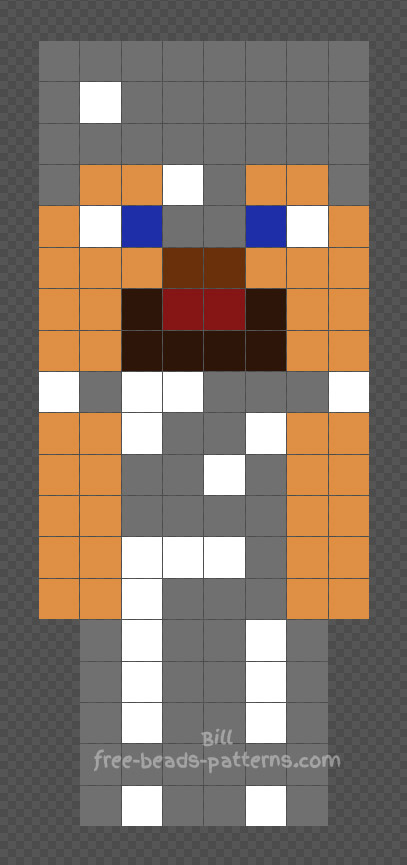 Minecraft Steve with iron armor Hama Beads free pattern 8x19