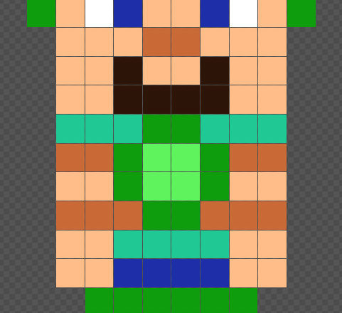 Minecraft Steve with turtle shell armor Hama Beads Pixel Beads design 10x19