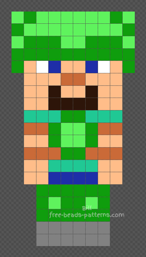 Minecraft Steve with turtle shell armor Hama Beads Pixel Beads design 10x19