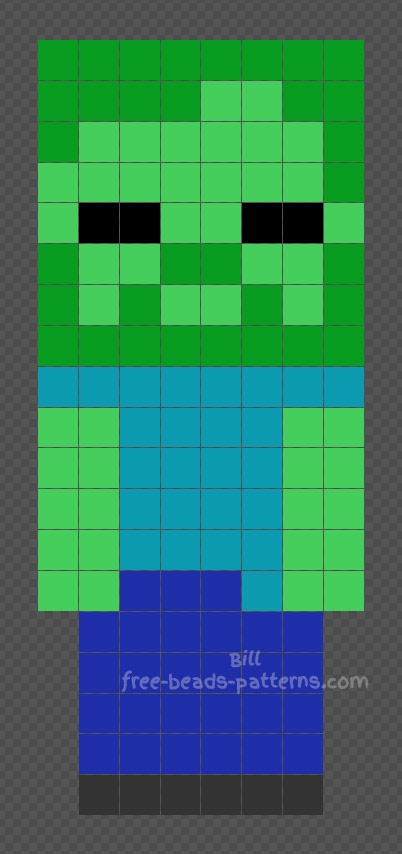 Minecraft Zombie Hama Beads pattern 8x19