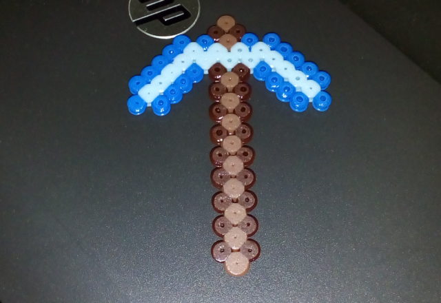 Minecraft diamond pickaxe perler beads work photos (1)