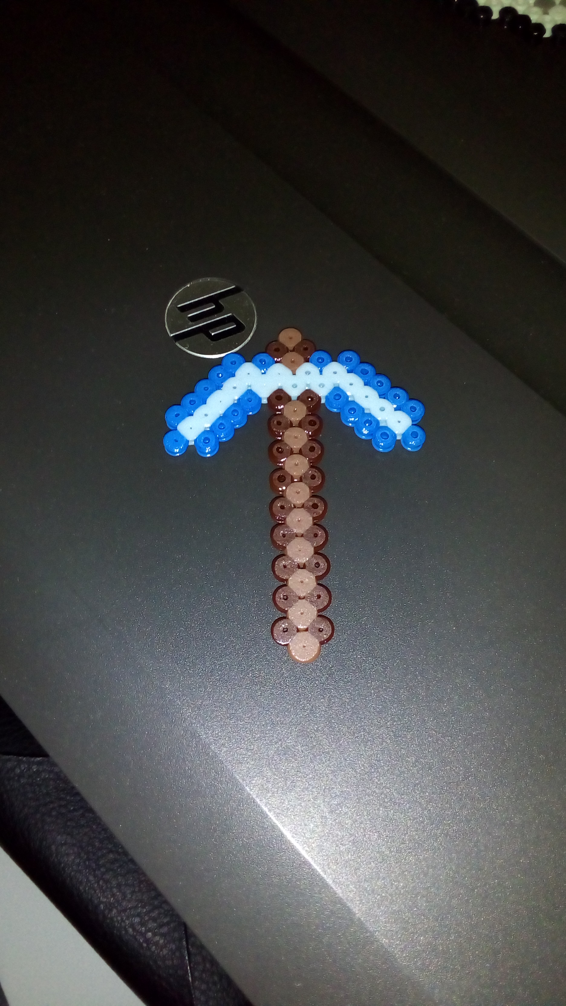 Minecraft diamond pickaxe perler beads work photos (1)