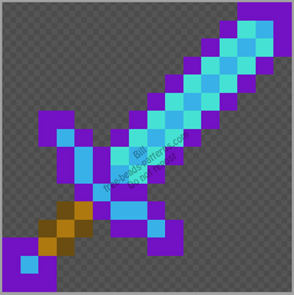 Minecraft enchanted diamond sword free Perler Hama Beads design 16x16