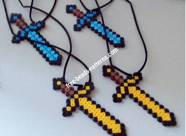 Minecraft gold and diamond swords perler beads work photo