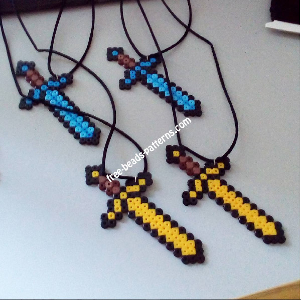 Minecraft gold and diamond swords perler beads work photo