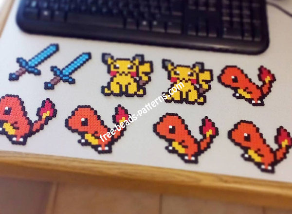 Minecraft swords Pikachu and Charmander perler beads work photos (1)