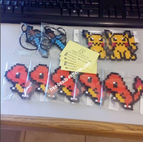 Minecraft swords Pikachu and Charmander perler beads work photos (2)