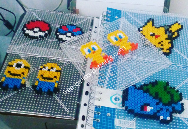 Minions Minecraft and Pokemon perler hama beads work photos