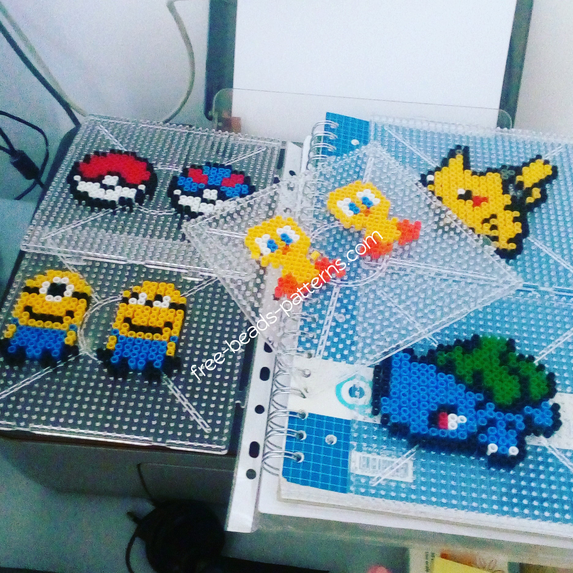 Minions Minecraft and Pokemon perler hama beads work photos