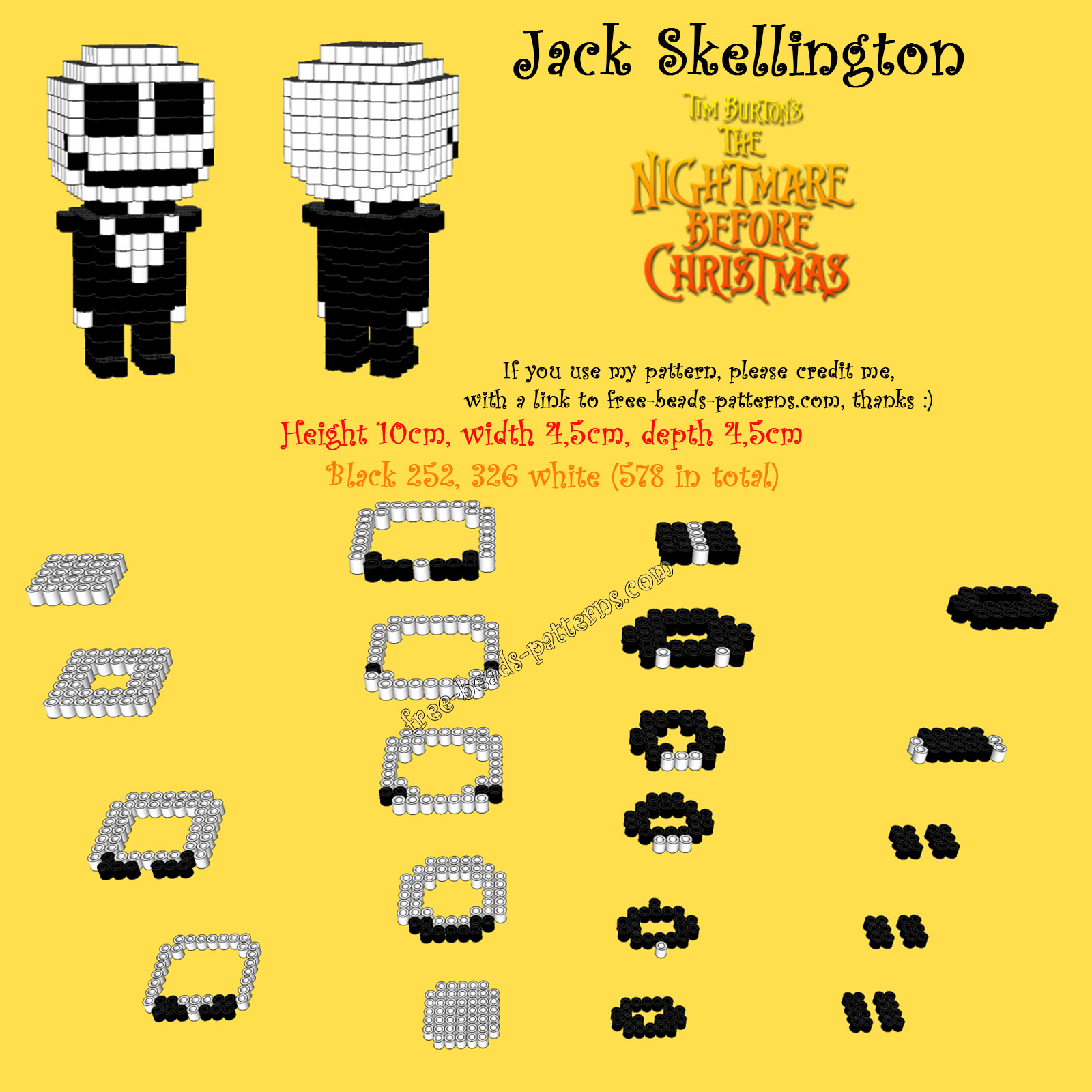 Nightmare Before Christmas Jack Skellington 3D Hama Beads Perler Pyssla pattern