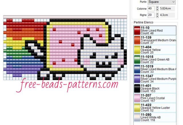 Nyan Cat free hama beads pattern 10 colors