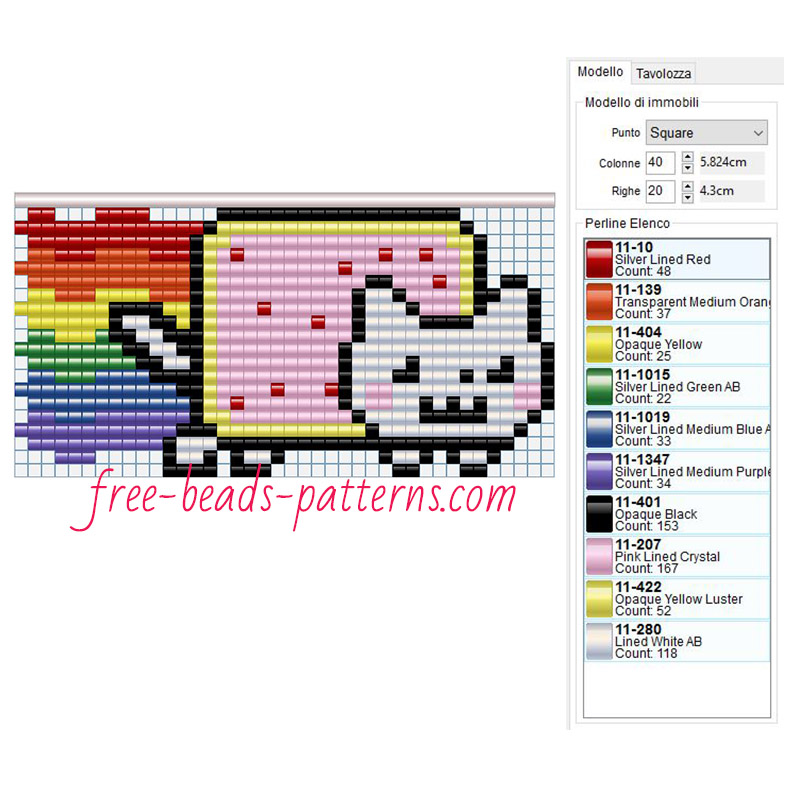 Nyan Cat free hama beads pattern 10 colors