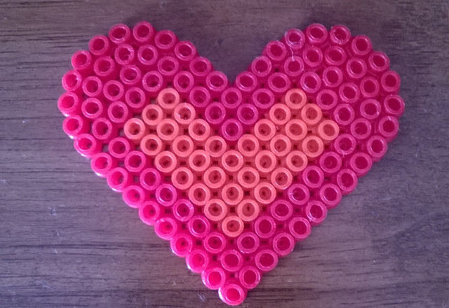 Orange and red heart perler beads Pyssla 5mm work photo author Website User Bill