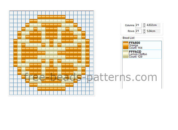 Orange slice fruit free perler beads fuse beads Hama Beads pixel art pattern 19 x 19 beads 2 different colors