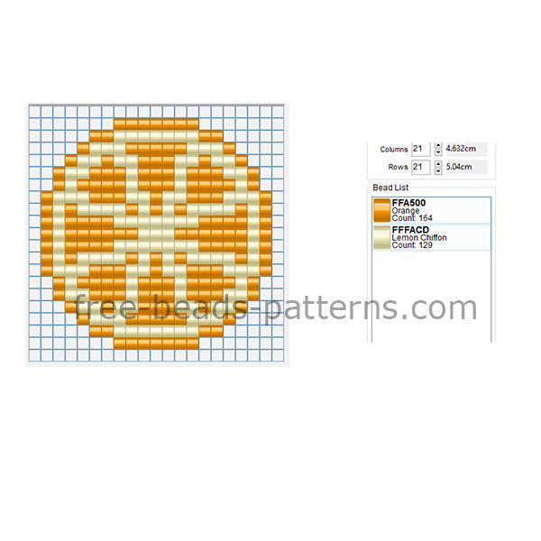 Orange slice fruit free perler beads fuse beads Hama Beads pixel art pattern 19 x 19 beads 2 different colors