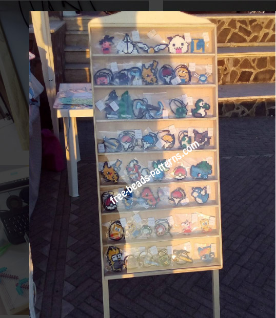 Perler beads crafts in a showcase for sell (1)