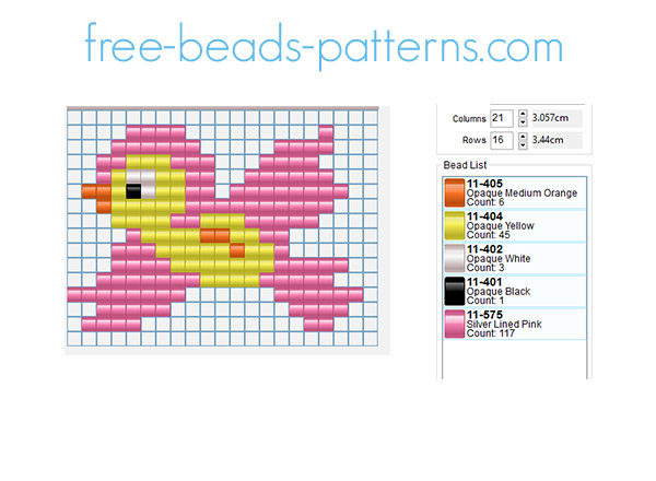 Perler beads pattern pink and yellow bird for children