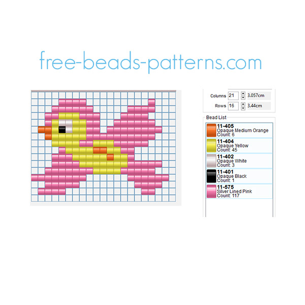 Perler beads pattern pink and yellow bird for children