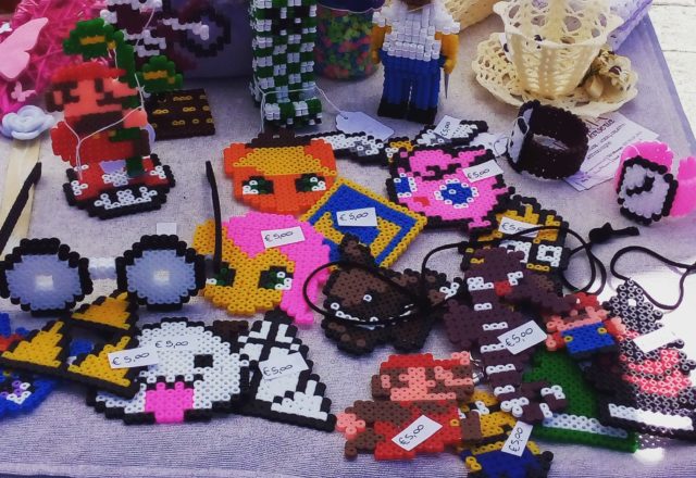 Perler beads works to sell on street market author Bill