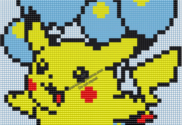 Pikachu Balloons free big size Perler Hama Beads Artkal pattern 90x96
