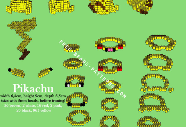 Pikachu Pokemon 3D Perler Beads Hama Beads Pyssla free pattern download