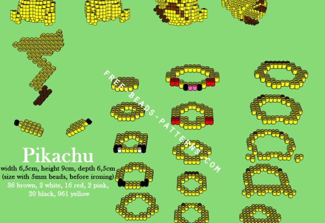Pikachu Pokemon 3D Perler Beads Hama Beads Pyssla free pattern download