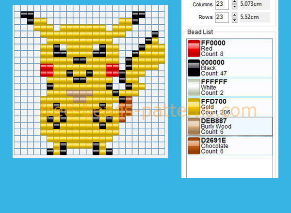 Pikachu Pokemon number 025 free perler beads pony beads pattern