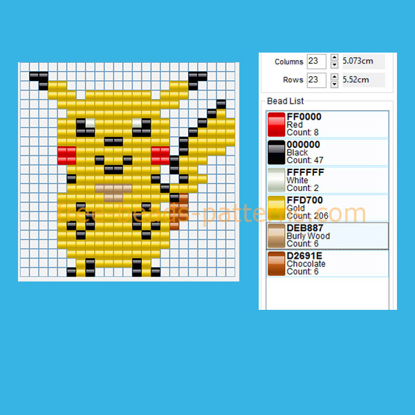 Pikachu Pokemon number 025 free perler beads pony beads pattern