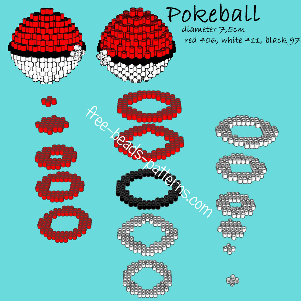 Pokeball 3d perler beads Hama Beads Playbox Pyssla pattern