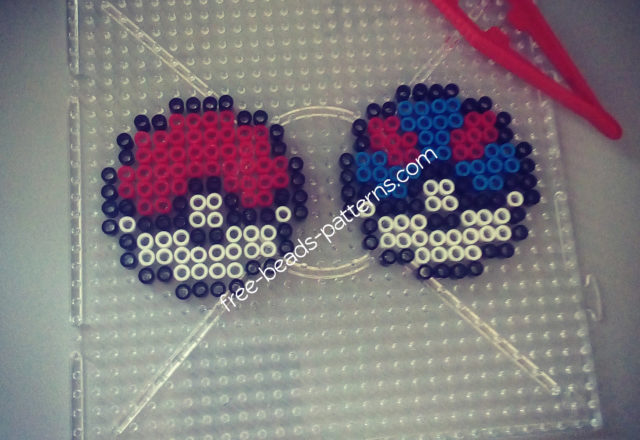 Pokeball and Megaball perler beads work photo