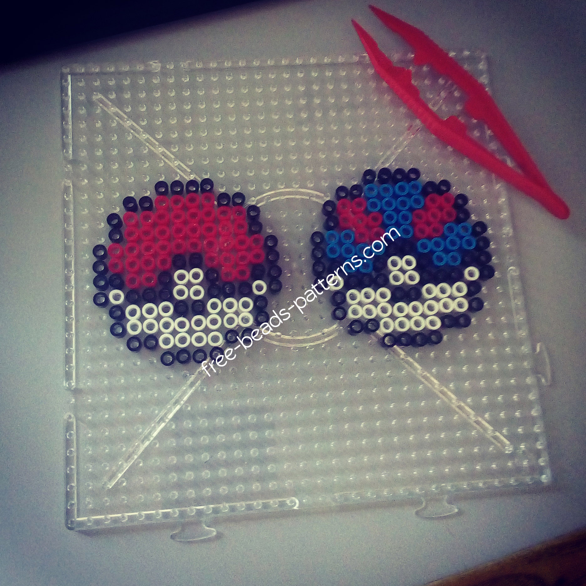 Pokeball and Megaball perler beads work photo