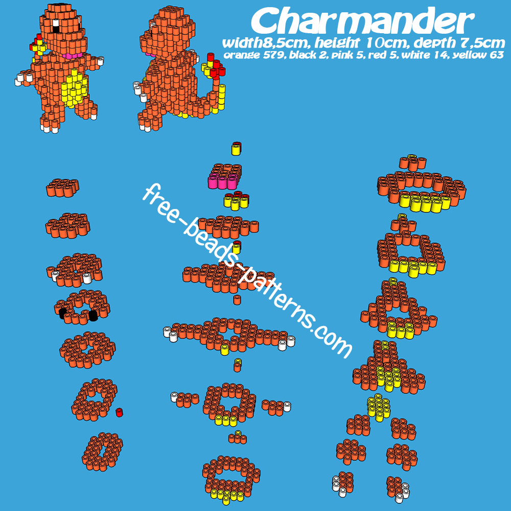 Pokemon Charmander free 3d perler beads iron beads pattern tutorial