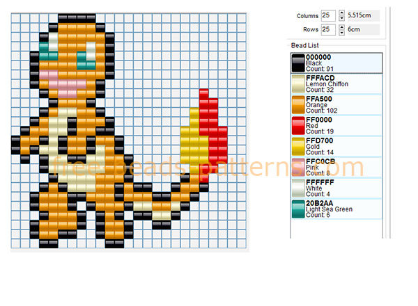 Pokemon Charmander free perler beads pattern