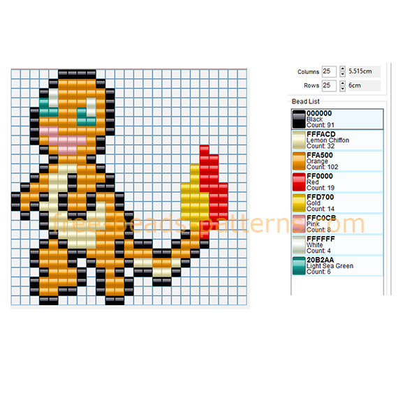 Pokemon Charmander free perler beads pattern