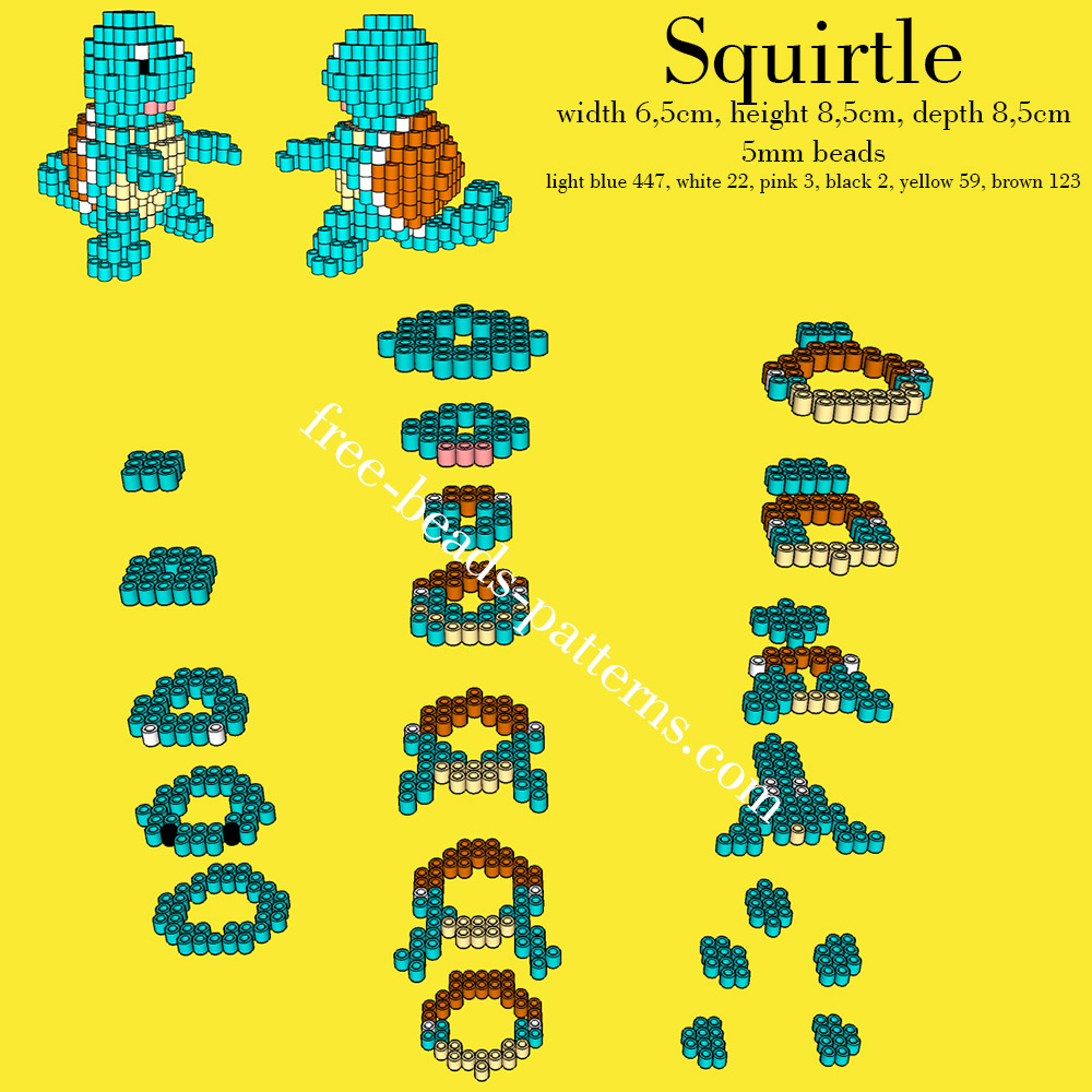 Pokemon Squirtle 3D Pyssla Hama Beads perler beads pattern download