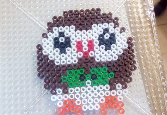 Pokemon Sun Moon Rowlet hama perler work by Bill