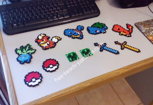 Pokemon and Minecraft perler beads work photos