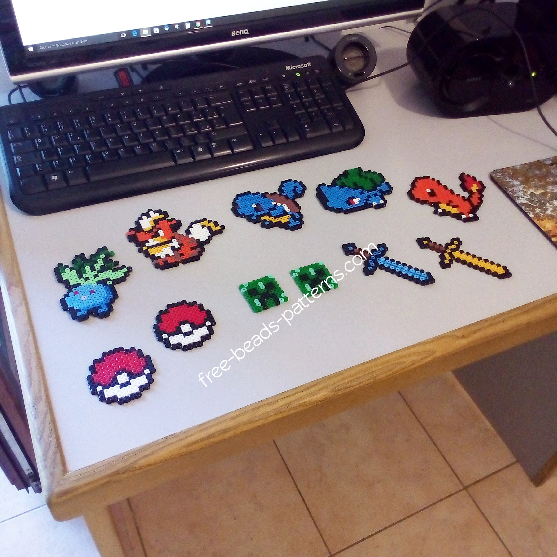 Pokemon and Minecraft perler beads work photos